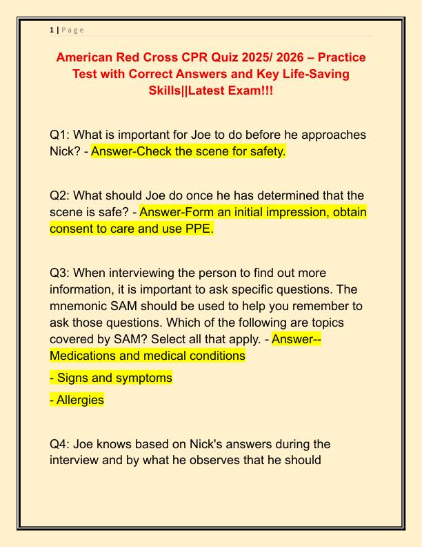 American Red Cross CPR Quiz 2025