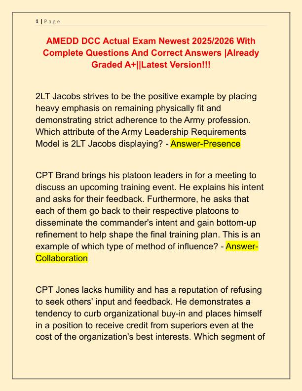 AMEDD DCC Actual Exam Newest 2025