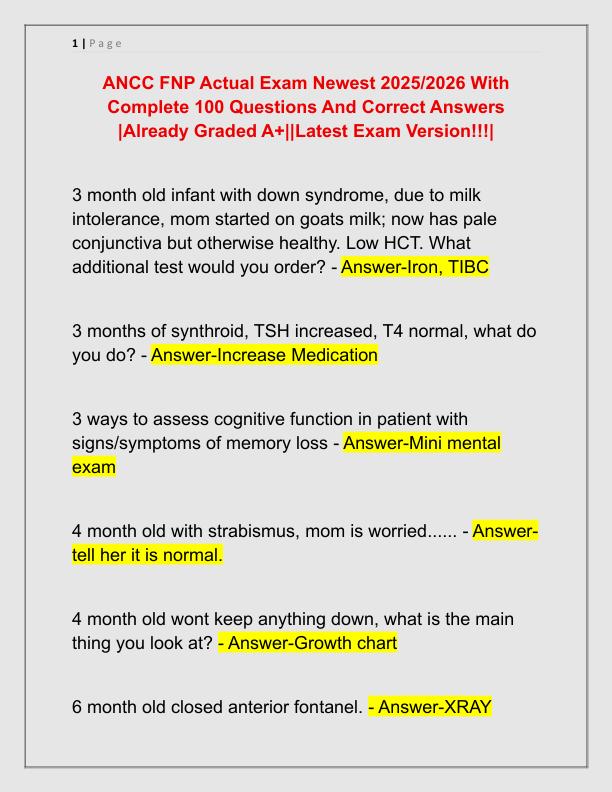 ANCC FNP Actual Exam Newest 2025