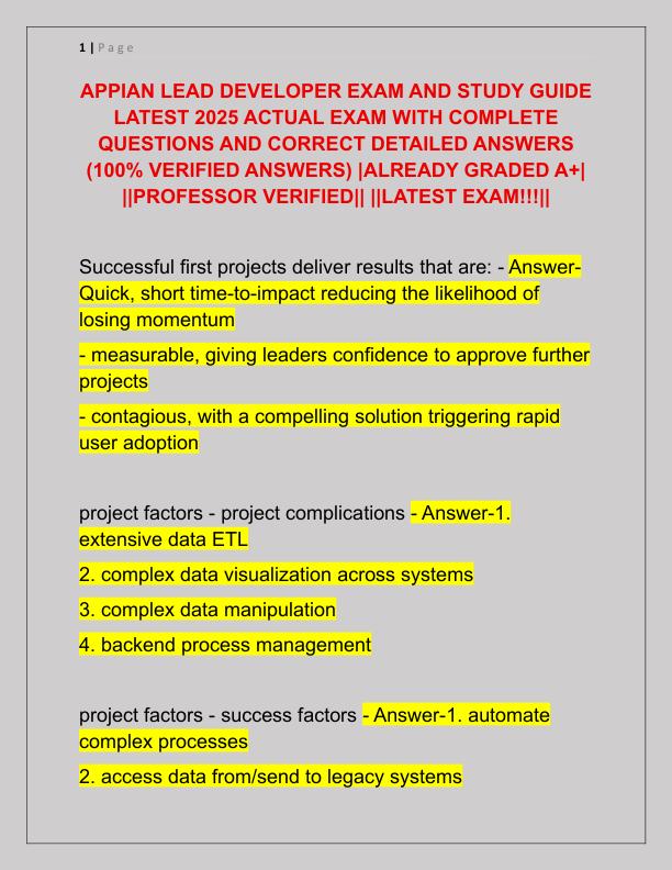APPIAN LEAD DEVELOPER EXAM AND STUDY GUIDE LATEST 2025 ACTUAL EXAM WITH COMPLETE QUESTIONS AND CORRECT DETAILED ANSWERS