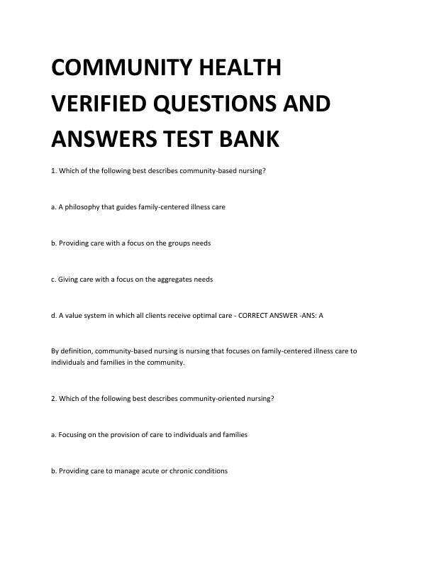 COMMUNITY HEALTH VERIFIED QUESTIONS AND ANSWERS TEST BANK