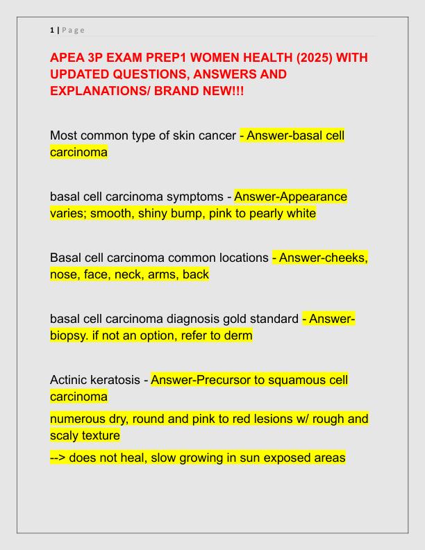 APEA 3P EXAM PREP1 WOMEN HEALTH