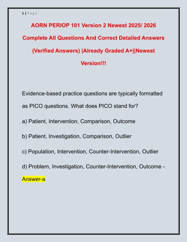 AORN PERIOP 101 Version 2 Newest 2025