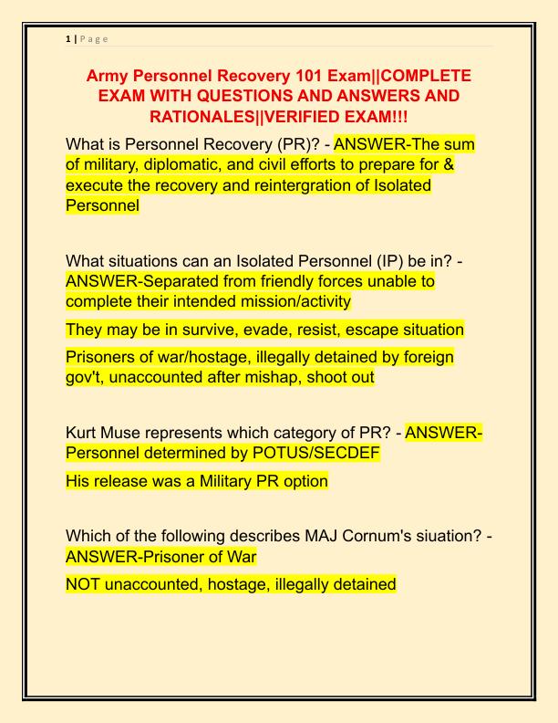 Army Personnel Recovery 101 Exam