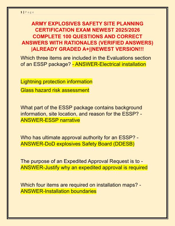 ARMY EXPLOSIVES SAFETY SITE PLANNING CERTIFICATION EXAM NEWEST 2025