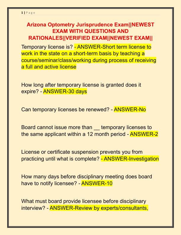 Arizona Optometry Jurisprudence Exam