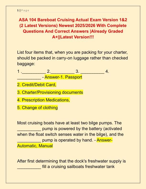 ASA 104 Bareboat Cruising Actual Exam Version 1