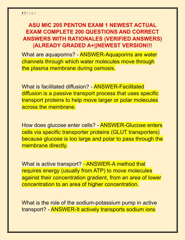 ASU MIC 205 PENTON EXAM 1 NEWEST ACTUAL EXAM COMPLETE 200 QUESTIONS AND CORRECT ANSWERS