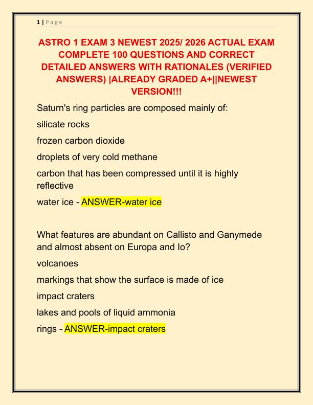 ASTRO 1 EXAM 3 NEWEST 2025 ACTUAL EXAM COMPLETE 100 QUESTIONS AND CORRECT DETAILED ANSWERS