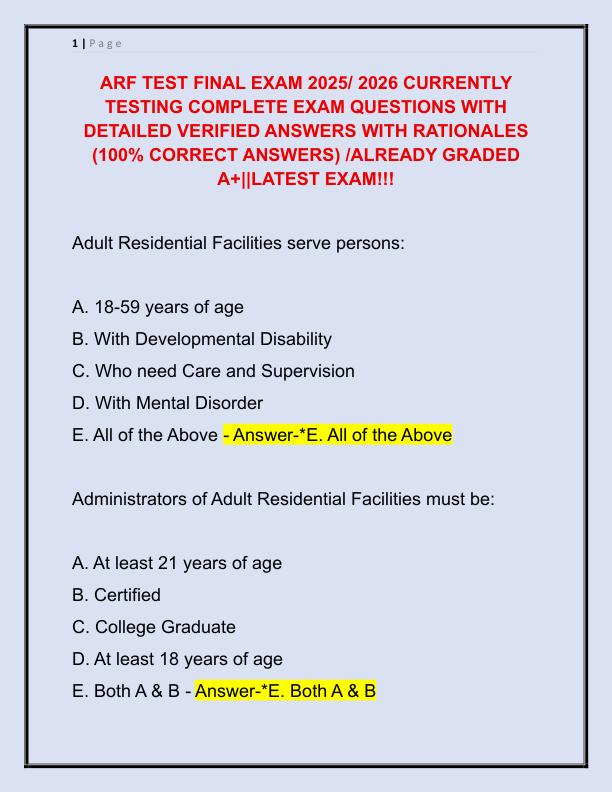 ARF TEST FINAL EXAM 2025