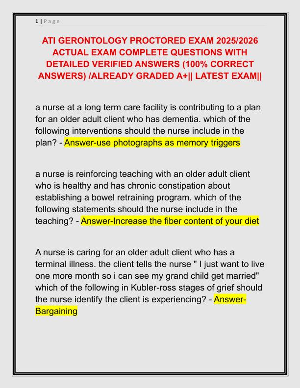ATI GERONTOLOGY PROCTORED EXAM 2025
