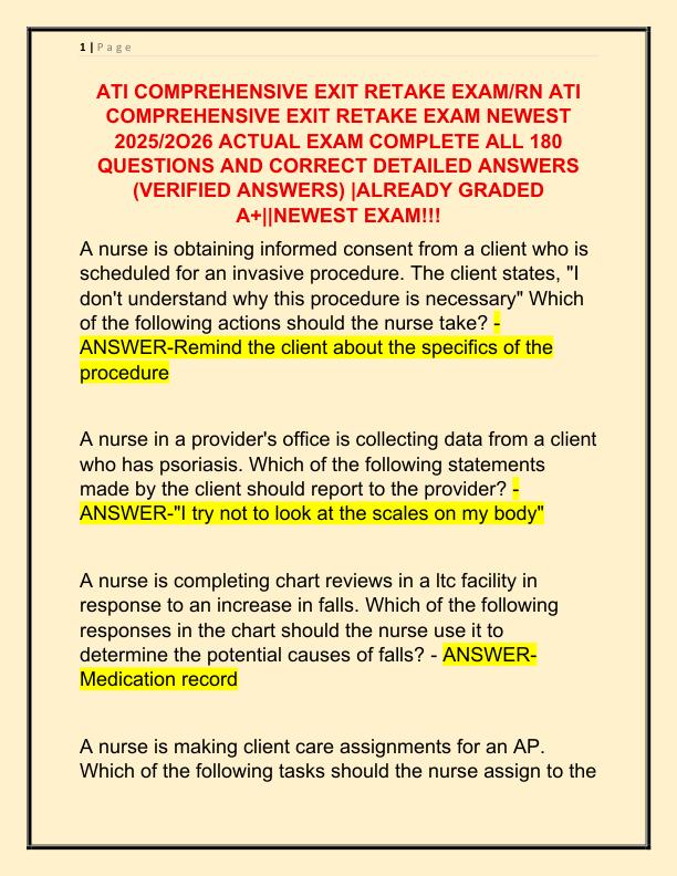ATI COMPREHENSIVE EXIT RETAKE EXAM