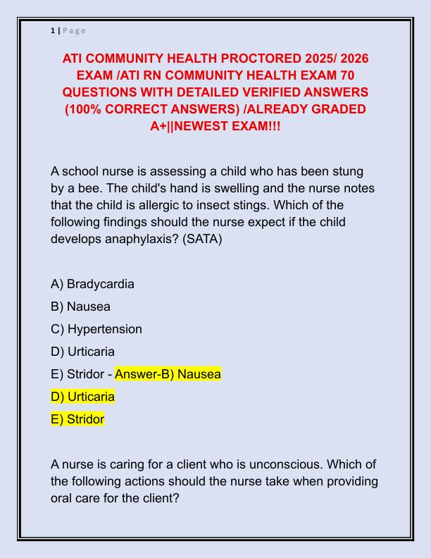 ATI COMMUNITY HEALTH PROCTORED 2025