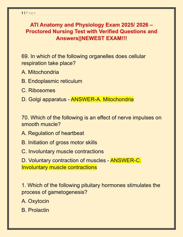 ATI Anatomy and Physiology Exam 2025