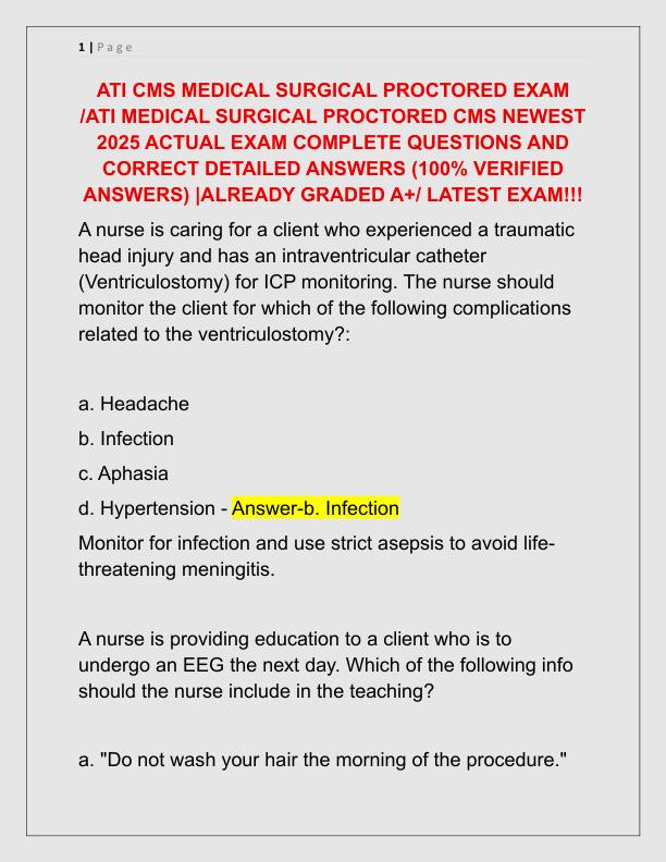 ATI CMS MEDICAL SURGICAL PROCTORED EXAM