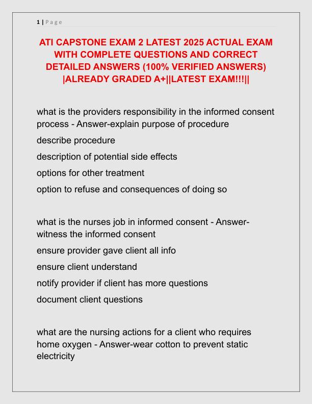 ATI CAPSTONE EXAM 2 LATEST 2025 ACTUAL EXAM WITH COMPLETE QUESTIONS AND CORRECT DETAILED ANSWERS