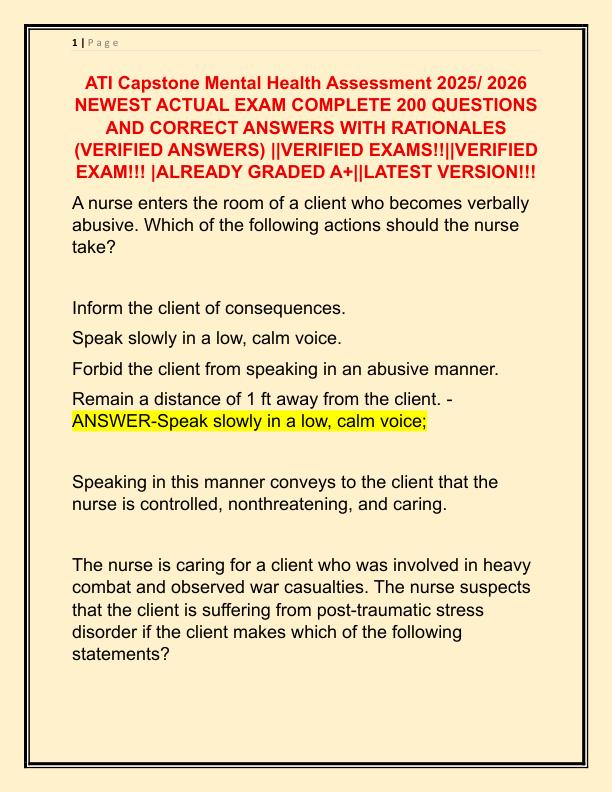 ATI Capstone Mental Health Assessment 2025