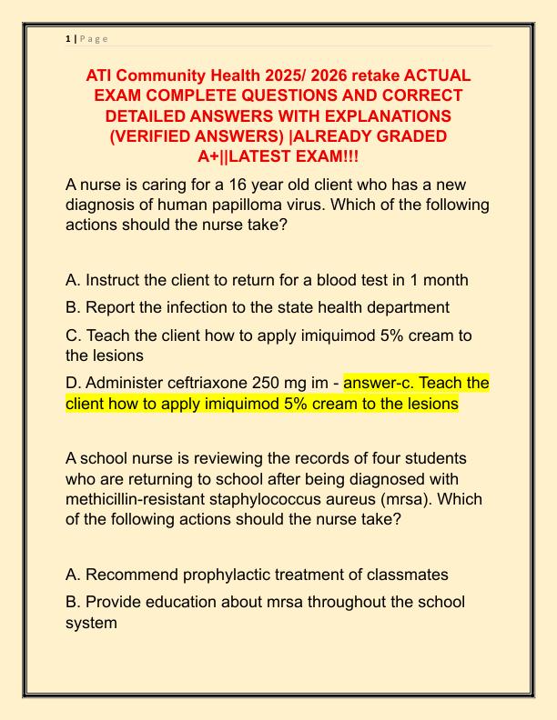 ATI Community Health 2025 retake