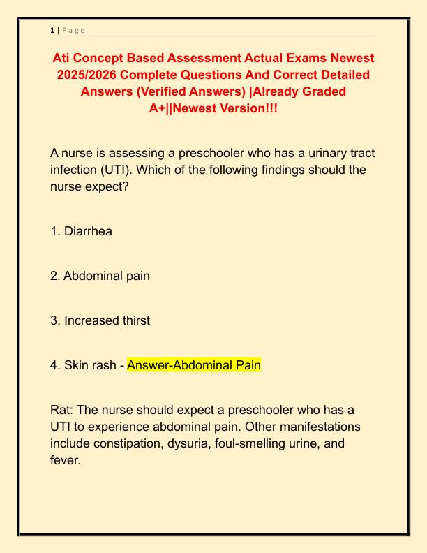 Ati Concept Based Assessment Actual Exams Newest 2025