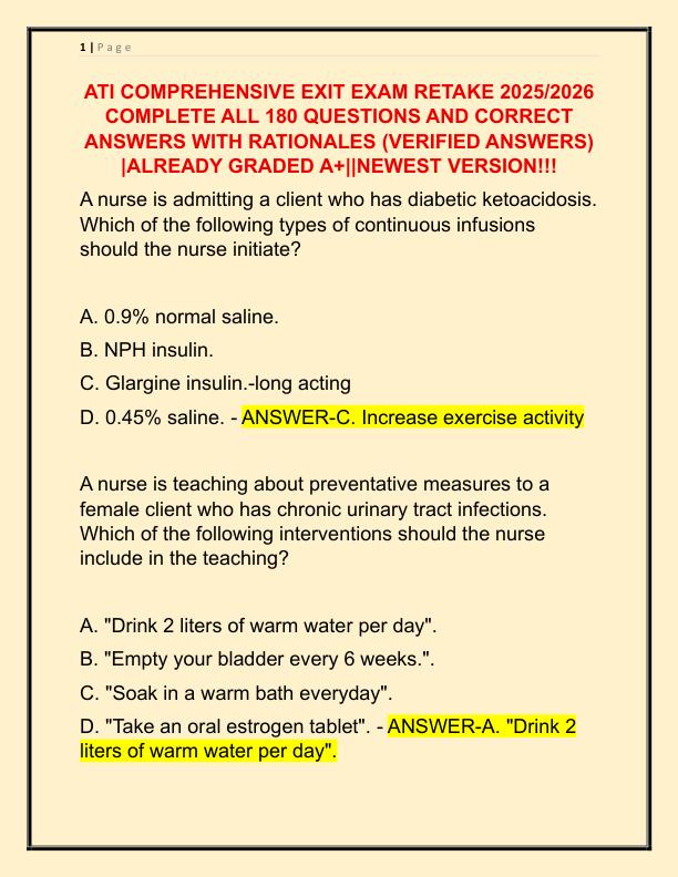 ATI COMPREHENSIVE EXIT EXAM RETAKE 2025