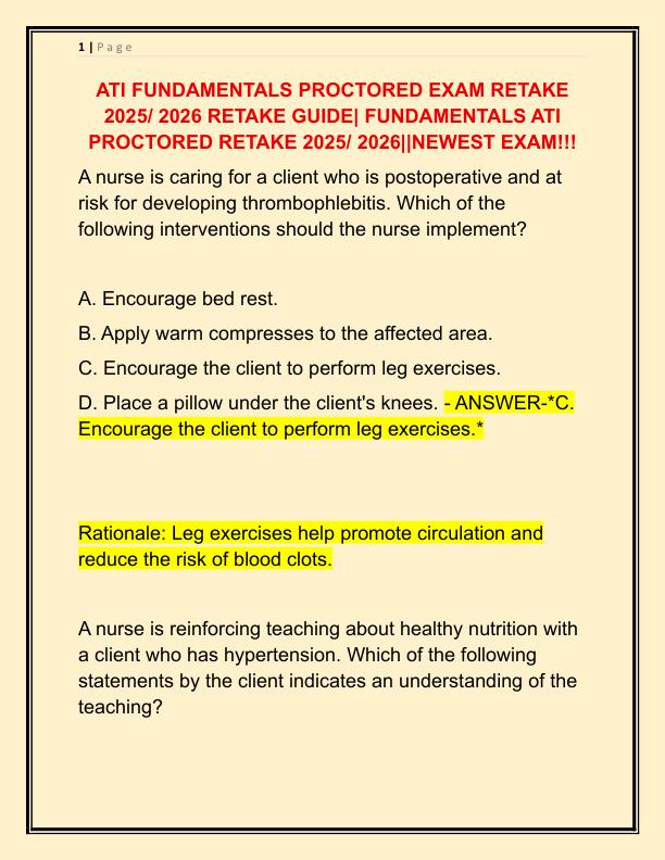 ATI FUNDAMENTALS PROCTORED EXAM RETAKE 2024 RETAKE GUIDE