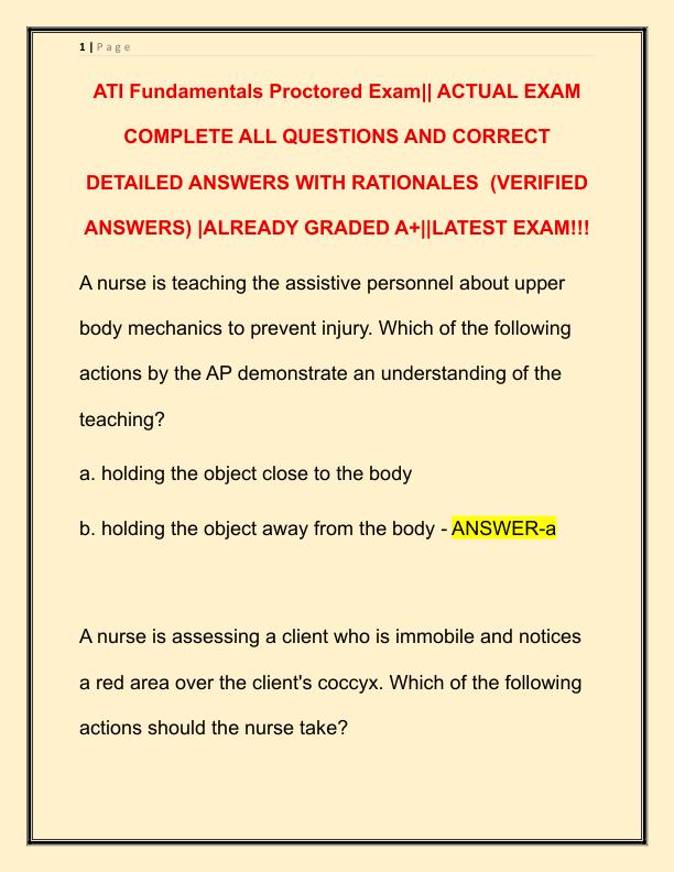 ATI Fundamentals Proctored Exam