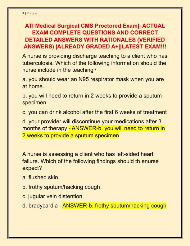 ATI Medical Surgical CMS Proctored Exam