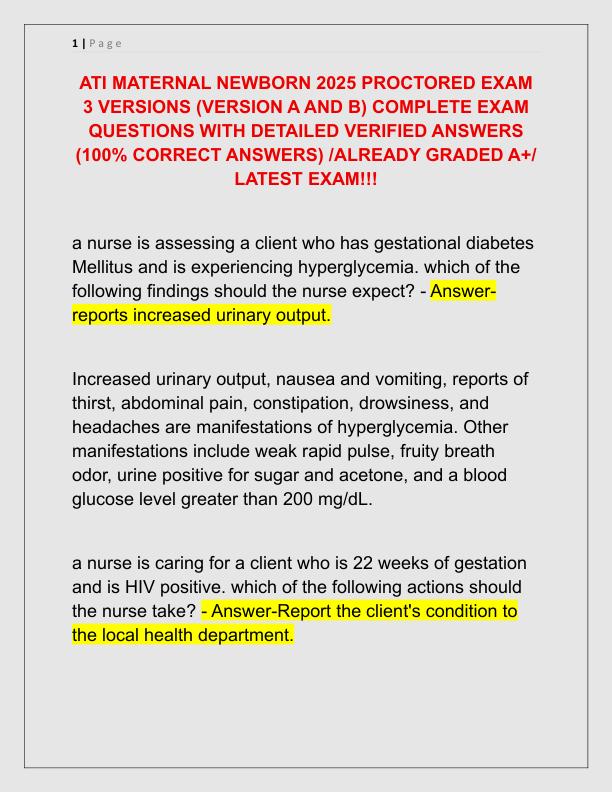 ATI MATERNAL NEWBORN 2025 PROCTORED EXAM 3 VERSIONS