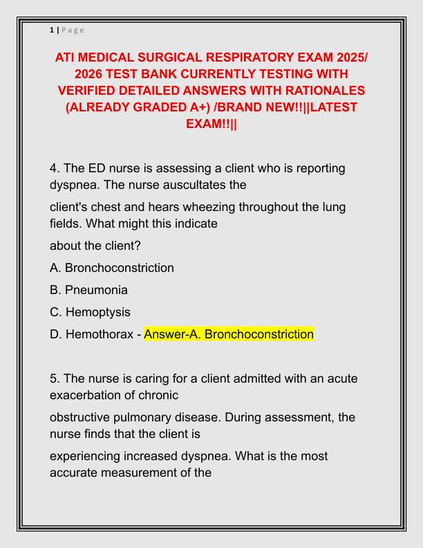 ATI MEDICAL SURGICAL RESPIRATORY EXAM 2025