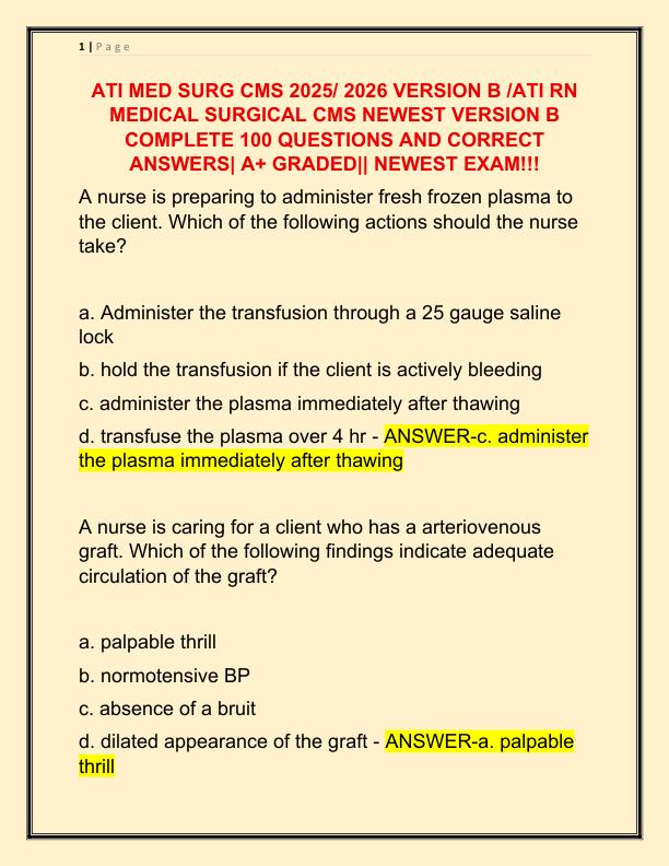ATI MED SURG CMS 2025 VERSION B