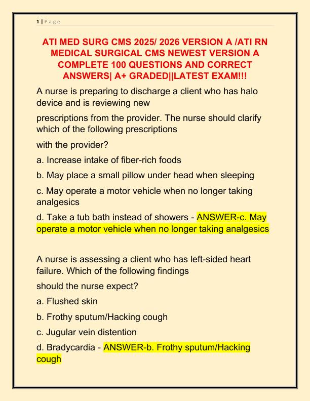ATI MED SURG CMS 2025 VERSION A