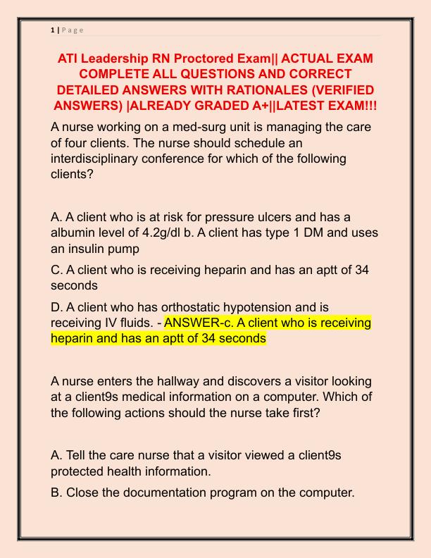 ATI Leadership RN Proctored Exam