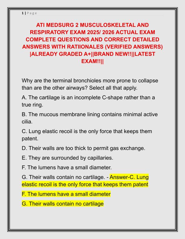 ATI MEDSURG 2 MUSCULOSKELETAL AND RESPIRATORY EXAM 2025