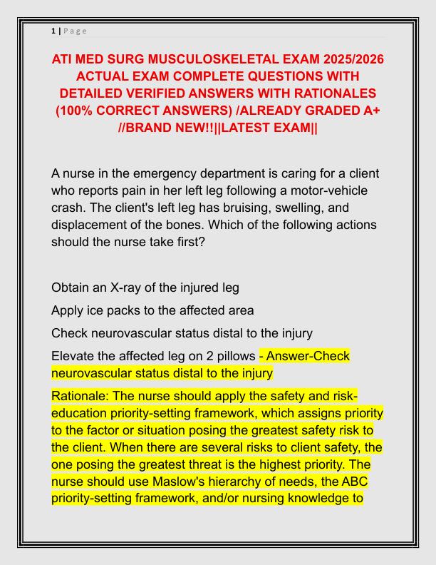 ATI MED SURG MUSCULOSKELETAL EXAM 2025
