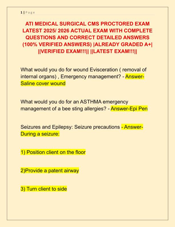 ATI MEDICAL SURGICAL CMS PROCTORED EXAM LATEST 2025