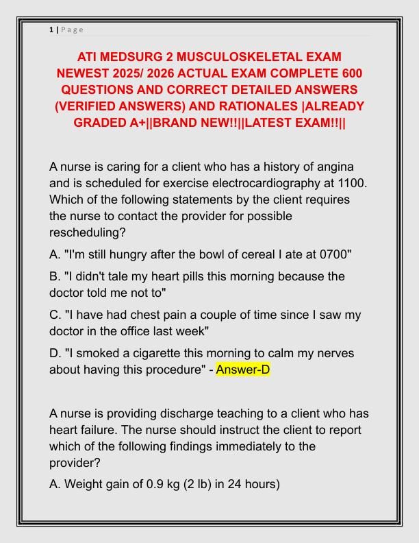 ATI MEDSURG 2 MUSCULOSKELETAL EXAM NEWEST 2021