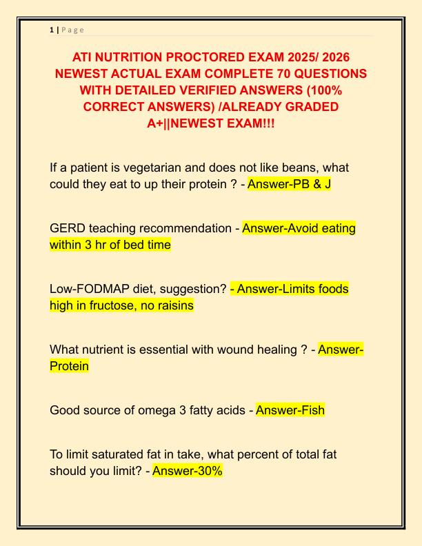 ATI NUTRITION PROCTORED EXAM 2025