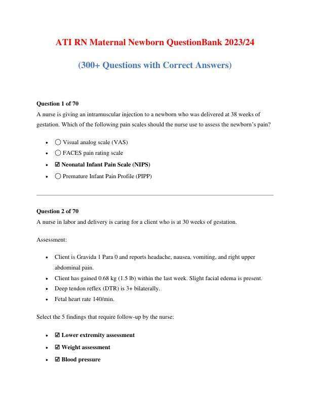 ATI RN Maternal Newborn Question Bank 300+ QAs