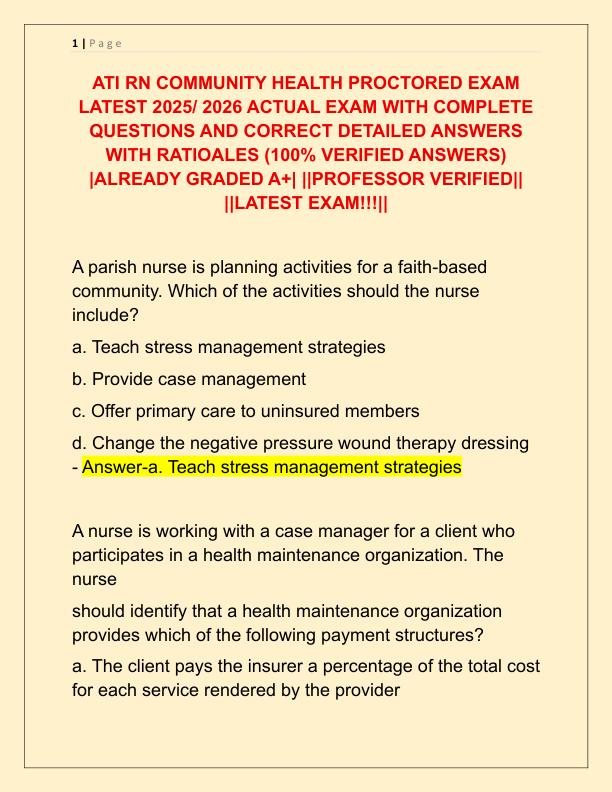 ATI RN COMMUNITY HEALTH PROCTORED EXAM LATEST 2025