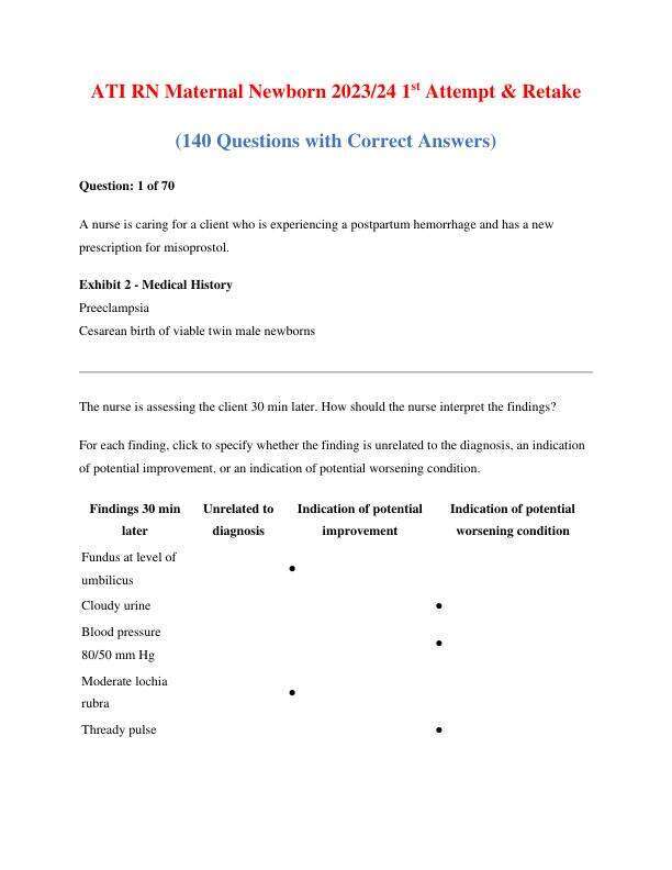 ATI RN Maternal Newborn Latest Update 1st Attempt and Retake