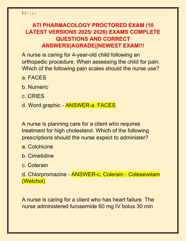 ATI PHARMACOLOGY PROCTORED EXAM