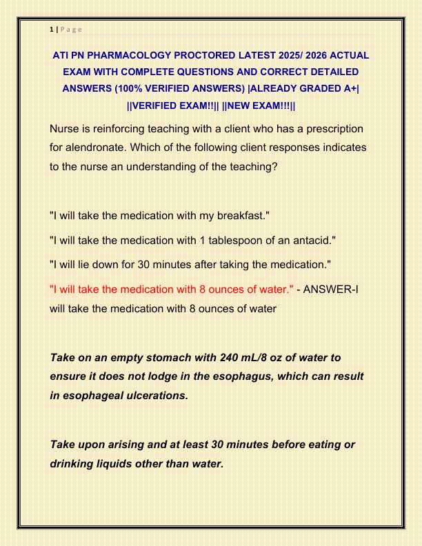 ATI PN PHARMACOLOGY PROCTORED LATEST 2025 ACTUAL EXAM WITH COMPLETE QUESTIONS AND CORRECT DETAILED ANSWERS