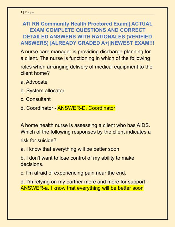 ATI RN Community Health Proctored Exa1