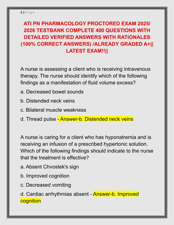 ATI PN PHARMACOLOGY PROCTORED EXAM 2025