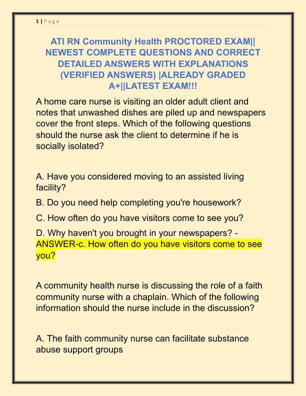 ATI RN Community Health PROCTORED EXAM