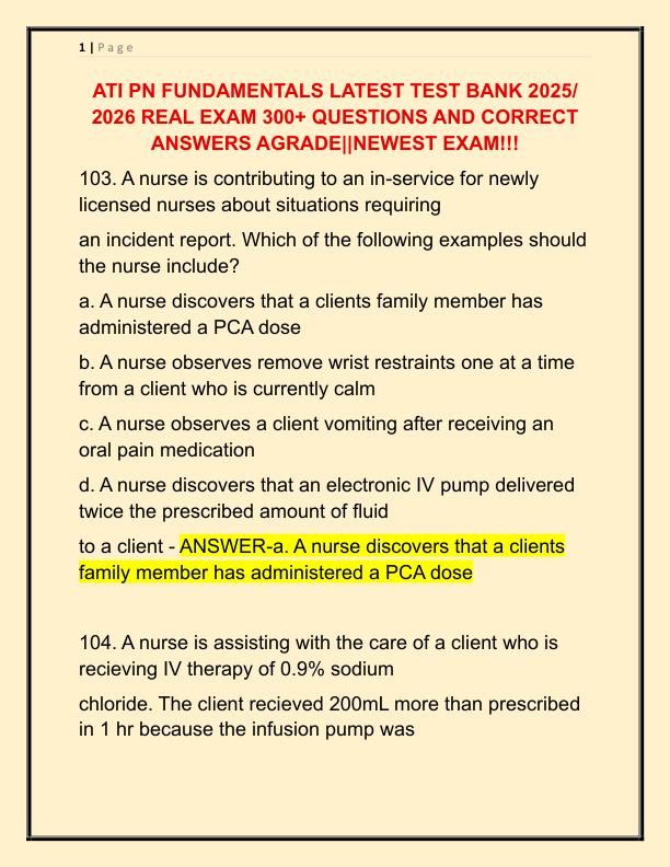 ATI PN FUNDAMENTALS LATEST TEST BANK 2024 REAL EXAM 300