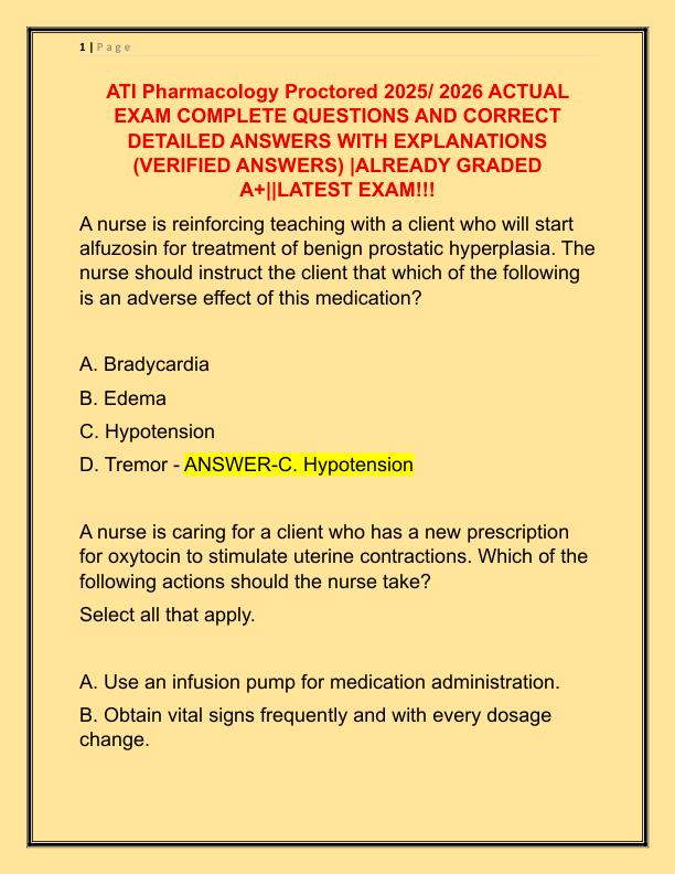 ATI Pharmacology Proctored 2025