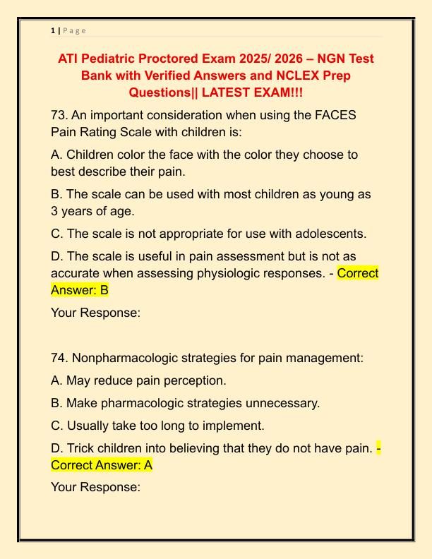 ATI Pediatric Proctored Exam 2025