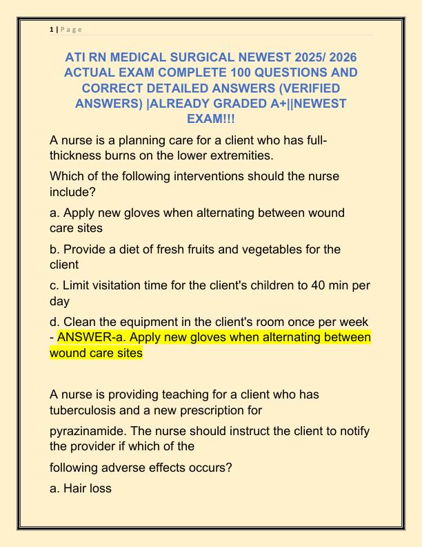 ATI RN MEDICAL SURGICAL NEWEST 2025 ACTUAL EXAM COMPLETE 100 QUESTIONS AND CORRECT DETAILED ANSWERS