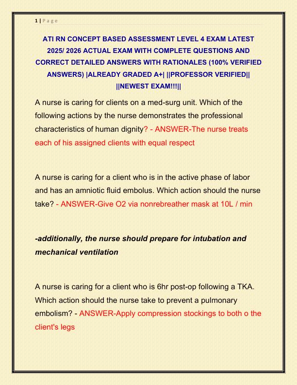 ATI RN CONCEPT BASED ASSESSMENT LEVEL 4 EXAM NEWEST VERSION 2025 COMPLETE 100 QUESTIONS AND CORRECT DETAILED ANSWERS